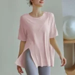 Mid-length split short-sleeved sports T-shirt female yoga fitness design feeling niche outside wear top