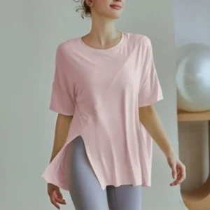 Mid-length split short-sleeved sports T-shirt female yoga fitness design feeling niche outside wear top