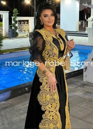 Black gold Embroidery Albanian Caftan prom dresses with jacket velvet customsized Traditional Kosovo Prom formal Dress - Image 3