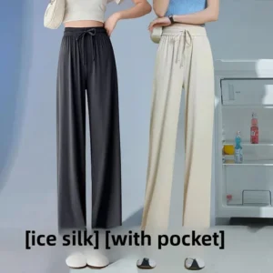 Summer New High Waist Draped Ice Silk Women's Casual Pants Sun Protection Cool Quick Dry Breathable Sporty Long Trousers - Image 4