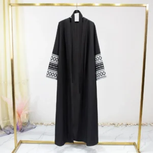 Embroidered Open Front Abaya Long Sleeve Maxi Length Dress, Women's clothing, Muslim Cardigan Abayas Out kaftans Women Jilbabs - Image 3
