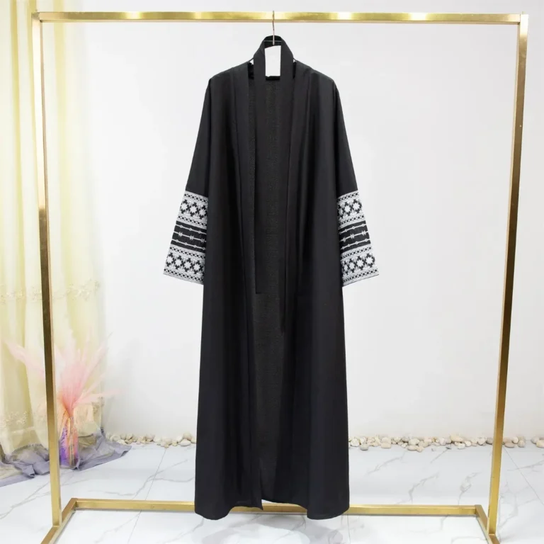 Embroidered Open Front Abaya Long Sleeve Maxi Length Dress, Women's clothing, Muslim Cardigan Abayas Out kaftans Women Jilbabs - Image 3