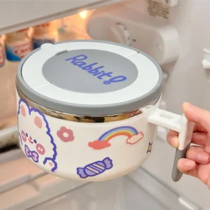 Kawaii Stainless Steel Ramen Bowl With Lid Cute Large Instant Noodles Fruit Salad Rice Soup Bowl Kitchen Tableware 1000/1300ml - Image 4