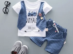 Summer Baby Boys Clothes Set Children Clothes Infant Clothing Sets T-Shirts Tops+ Shorts 2PCS/Suit Kids Sets Baby Girls Clothing - KG SJiao DX-blue