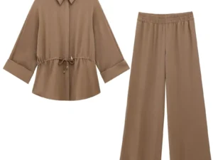 Spring 2025 ZR Women's Hunting Style Long Sleeve Shirt High Waist Casual Pants New Arrival Polyester Blend Fashionable Outfit