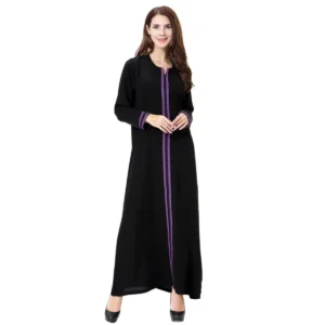 Round Neck Ladies Dress Middle Eastern Dubai Turkey Solid Daily Robe Women's Muslim Basic Liturgy Abaya Long Sleeve Inner Cloth - Image 3