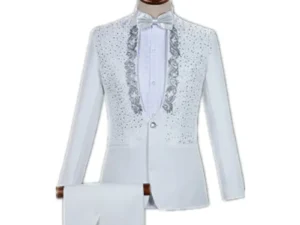 Autumn Slim Printed Wedding Men Suit Jacket Set For Marriage High Quality Stage Performance Host Formal Black Men Blazer