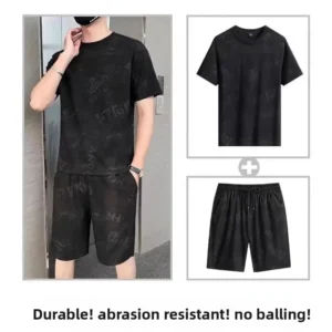 Water-Based Dye Loose Men's T-Shirt And Pants Two-Piece Set Casual Summer Fashion Lightweight Luxury Style Male Fashion - Image 3