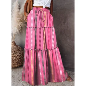 Summer Bohemian Print Elastic Waist Long Skirt Loose Beach Style Holiday Party Maxi Skirt Floral Faldas Female Boho Skirts