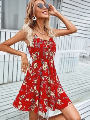 Sexy Floral Print Short Dress Women Summer Fashion Black Backless Beach Sundress Casual Sleeveless Lace-up New In Dresses 2024 - Image 3