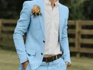 Wedding Linen Slim Fit Suits for Men Notched Lapel Balzer Pants Groom Tuxedo Casual Man Clothes Summer Costumes Homme Mens Suit