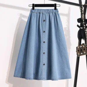 2022 Summer New Style Buttoned Elastic Waist Denim Skirt European And American Street Style Water Blue Student Skirt - Image 2