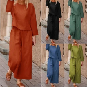 2023 Autumn Winter New Women's Wide Leg Trousers Suit Solid Color Casual Elegant 2-piece Set Cross-border Trade Dress Sets