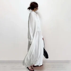 Cross-Border E-commerce Japanese Style Loose-Fit Plus Size Slimming Stand Collar Cotton Linen Shirt Dress Large Movement Long Dr - Image 5