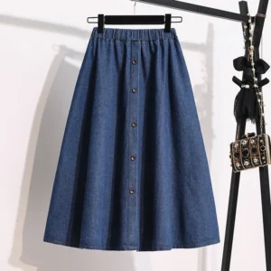 2022 Summer New Style Buttoned Elastic Waist Denim Skirt European And American Street Style Water Blue Student Skirt - Image 3