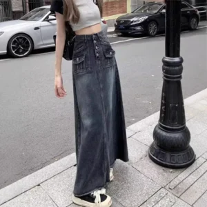 Retro High Waist Denim Skirt Women's Mid-Length A- Line Design Sensation Slimming Large Size Autumn Fashion Skirts - Image 4