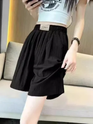 Ice Silk Sports orts Women's Summer 2025 New Sle Casual High Waist Loose Wide Leg Sambo Pants Five-Quarter Length - Image 4