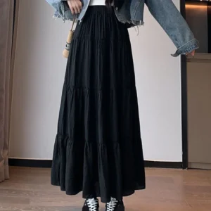 Spring Summer Women Long Skirts Fashion High Waist Elastic Patchwork A-Line Skirt Casual All-Match White Cake Maxi Skirts Female - Image 6