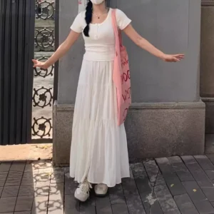 Nichedesign Sensibility White Medium-length Skirt For Women 2024 New Style High-end Feel A- line Cutting Edge Fashion Elements - Image 3