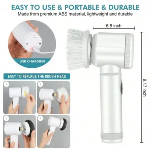 2025 Cordless Electric Spin Scrubber - 5 Brush Heads, IPX7 Waterproof, Rechargeable Bathroom Cleaner for Tile/Shower/Grout - Image 2