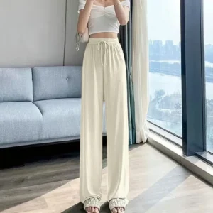 New Ice Silk Slim Wide Leg Pants Women Summer Thin High Waist Drape Loose Straight Casual Pants Slimming Effect - Image 5