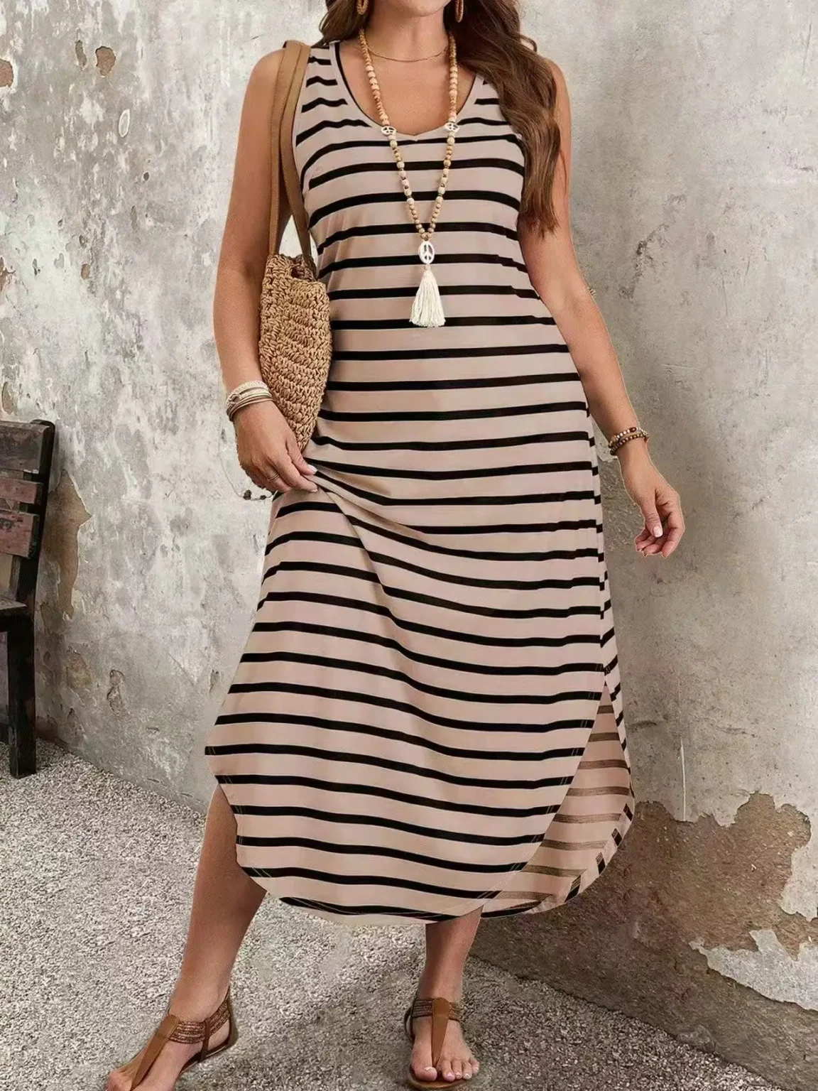 2025 Summer Striped Tank Maxi Dress for Women, U - Neck, Loose - Fit, Plus - Size Women's Best - Selling Item - Image 4