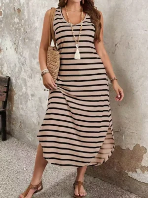 2025 Summer Striped Tank Maxi Dress for Women, U - Neck, Loose - Fit, Plus - Size Women's Best - Selling Item - Image 4