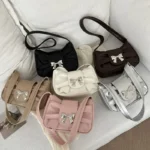 Trendy Bow Shoulder Bag Korean Style Fashion Handbag Y2K Sweet Casual Underarm Bag Daily Commuting Bags Versatile PU Lady Clutch
