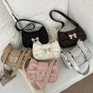 Trendy Bow Shoulder Bag Korean Style Fashion Handbag Y2K Sweet Casual Underarm Bag Daily Commuting Bags Versatile PU Lady Clutch