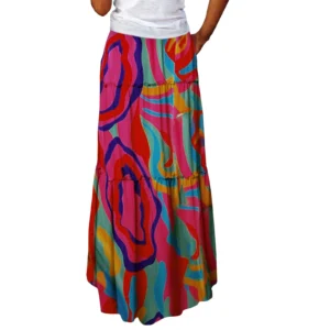 Summer Bohemian Print Elastic Waist Long Skirt Loose Beach Style Holiday Party Maxi Skirt Floral Faldas Female Boho Skirts - Image 5