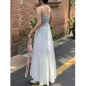 Nichedesign Sensibility White Medium-length Skirt For Women 2024 New Style High-end Feel A- line Cutting Edge Fashion Elements - Image 4