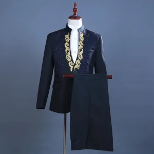 White Sparkly Crystals Embroidery Men Suits Jacket+pants Stand Collar Wedding Party Groom Stage Diamond red Tuxedo Formal suit - Image 4