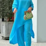 Women's Cotton Linen Long Pants Sets Fashion Solid Casual Irregular Tops Wide Leg Pant Suits Office Lady Two Piece Sets Clothes
