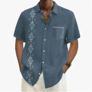 Ethnic Style Men's Color Blocked 3D Printed Button Neck Short Sleeved Shirt, High-quality Hawaiian Beach Top Hemd Herren - Image 7