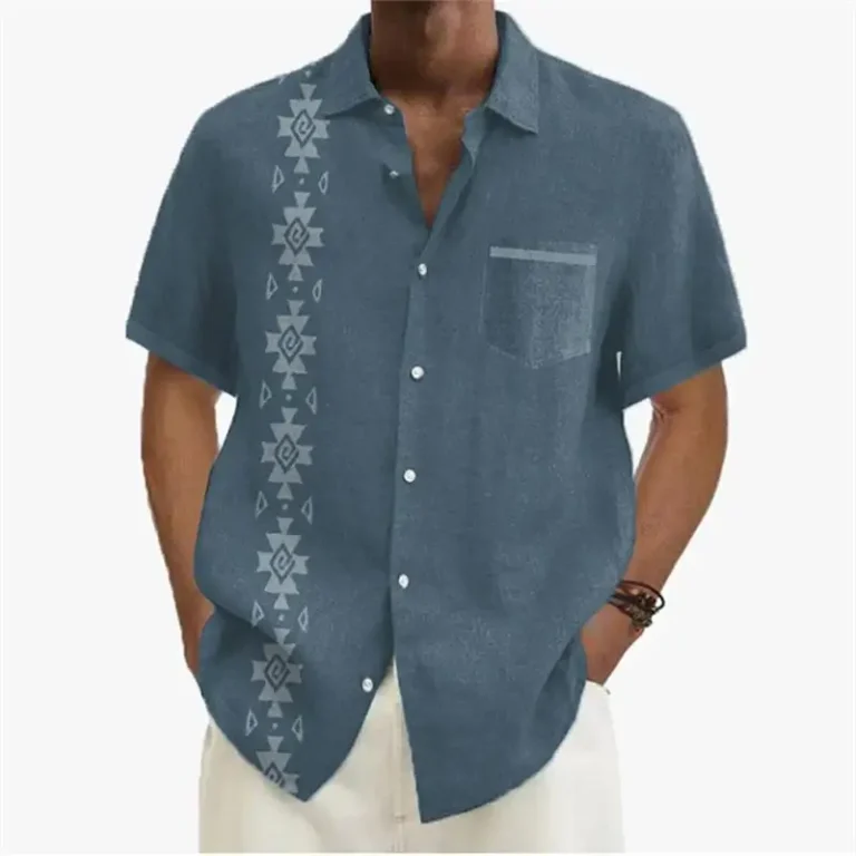 Ethnic Style Men's Color Blocked 3D Printed Button Neck Short Sleeved Shirt, High-quality Hawaiian Beach Top Hemd Herren - Image 7