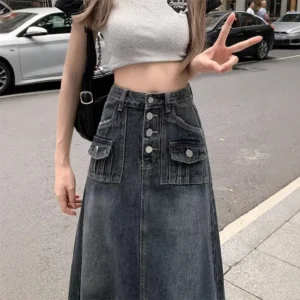 Retro High Waist Denim Skirt Women's Mid-Length A- Line Design Sensation Slimming Large Size Autumn Fashion Skirts - Image 5