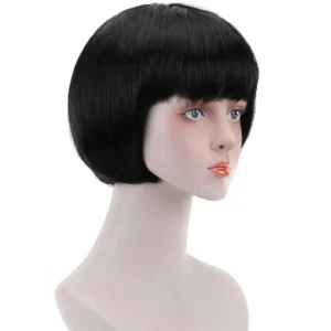 10"Bob Synthetic Wig With Bangs For Black Women Blonde Pink Red Black Short Natural Hair Bob Wig Cosplay Women's Wigs With Bangs - Image 4
