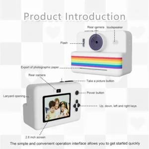 Kids camera instant print toys, Polaroid small camera, with USB charging, three rolls of thermal printing paper, gifts for - Image 2