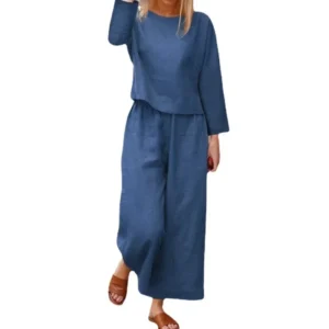 2023 Autumn Winter New Women's Wide Leg Trousers Suit Solid Color Casual Elegant 2-piece Set Cross-border Trade Dress Sets - Image 5