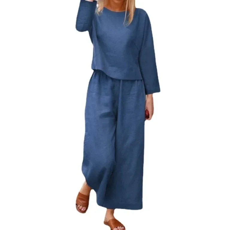 2023 Autumn Winter New Women's Wide Leg Trousers Suit Solid Color Casual Elegant 2-piece Set Cross-border Trade Dress Sets - Image 5