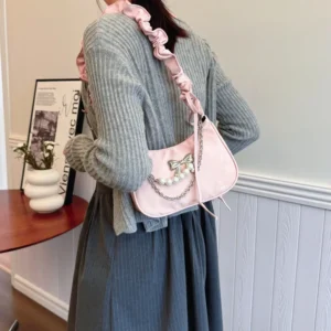 Trendy Butterfly Knot Underarm Bag Single Shoulder New Moon Women's Personalized Fashionable Compact Polyurethane Square Bag - Image 4