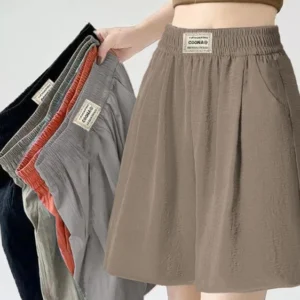 Ice Silk Sports orts Women's Summer 2025 New Sle Casual High Waist Loose Wide Leg Sambo Pants Five-Quarter Length