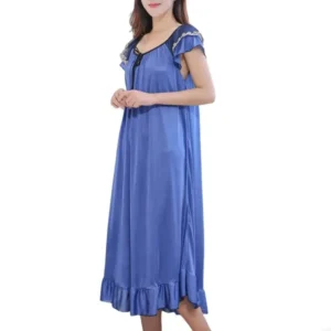Women Ice Silk Nightgown Summer Short Sleeve Sleep Dress Round Neck Chemise Sleepwear Loose Silk Sleepshirt Loungewear - Image 4
