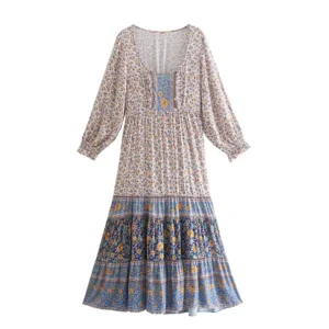 ZBZR Spring New Faion Simple Printed Casual Long Sve Dr Ele High Waist Polyester Fiber A-Line Summer Dr - Image 5