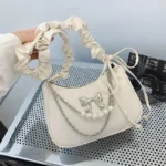 Trendy Butterfly Knot Underarm Bag Single Shoulder New Moon Women's Personalized Fashionable Compact Polyurethane Square Bag