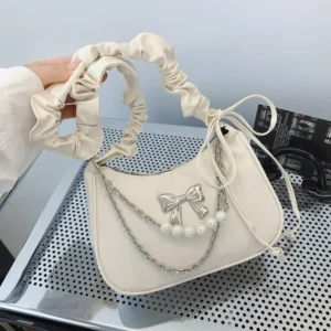 Trendy Butterfly Knot Underarm Bag Single Shoulder New Moon Women's Personalized Fashionable Compact Polyurethane Square Bag