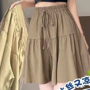 Faionable Wide Leg Pants Women's Summer Thin Slimming Elastic Waist Five-Quarter orts plus Size Casual Trousers Skirt
