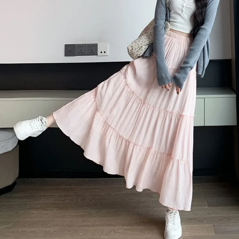 Spring Summer Women Long Skirts Fashion High Waist Elastic Patchwork A-Line Skirt Casual All-Match White Cake Maxi Skirts Female - Image 5