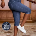 Plus-size Women's capri Leggings in Imitation Denim Pattern for Fashionable and Casual Wear High Stretchability for Active Short