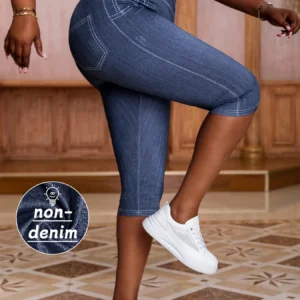 Plus-size Women's capri Leggings in Imitation Denim Pattern for Fashionable and Casual Wear High Stretchability for Active Short